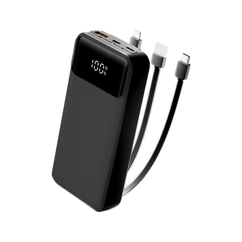 Powerbank 10.000mAh med inbyggda kablar